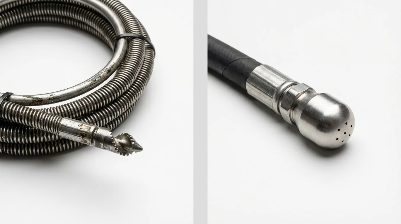 Drain snake cable and hydro jetting nozzle used for drain cleaning in Chester, GA