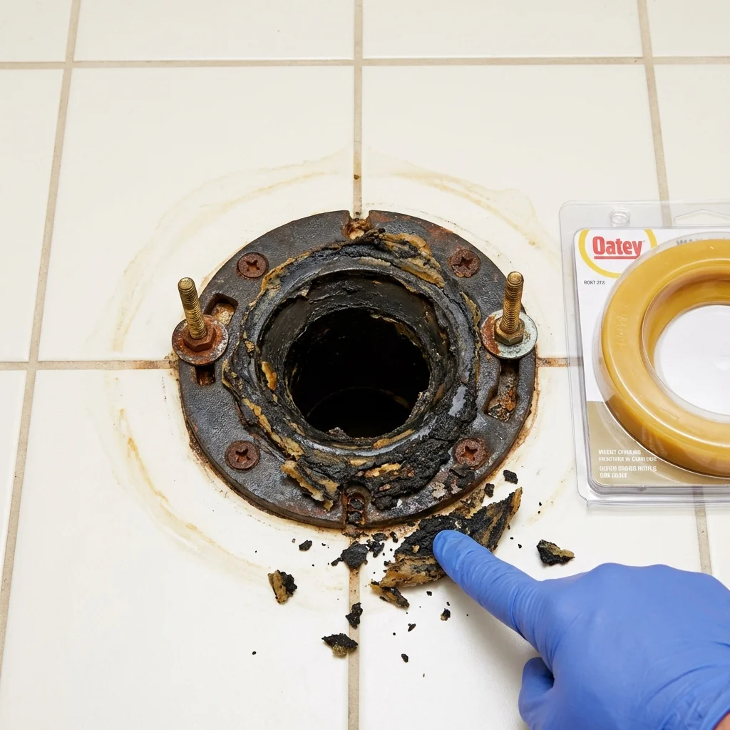 Failed wax ring showing water seepage at the base of a toilet in a Chester, GA home