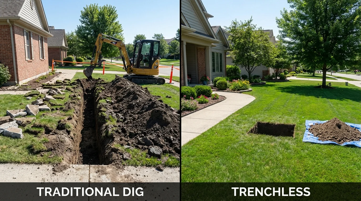 Trenchless sewer repair with minimal yard damage versus traditional excavation in Chester, GA